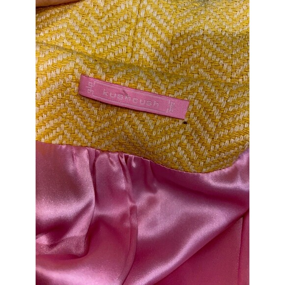 Kushcush Anthropologie Women’s Vintage Silk Tweed Yellow Coat Size L Preppy Y2K - Picture 9 of 11